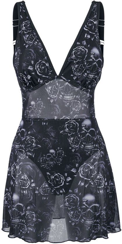 Black Premium by EMP Zwart badpak met all-over schedel- en rozenprint - Dames - S