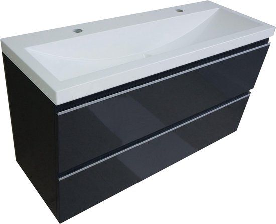 BMS Badmeubel Onderkast - Hoogglans Grijs - 100x36cm - 2 Lades