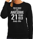 Bellatio Decorations Awesome 21 year - geweldige 21 jaar cadeau sweater / trui zwart dames - Verjaardag cadeau / kado sweater S