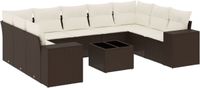 vidaXL 10-delige Loungeset met kussens poly rattan bruin