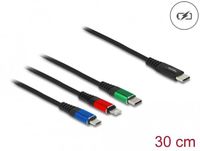 Delock 86820 USB-laadkabel USB 2.0 USB-C stekker, USB-C stekker, USB-micro-B stekker, Apple Lightning stekker 0.30 m Zwart