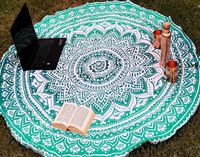 Unyqoos® Tapis de plage rond Mandala Vert Coton 127 cm