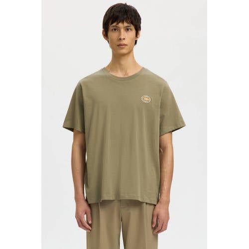 Selected regular T-shirt olijfgroen