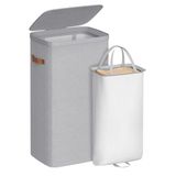 SONGMICS Wasmand, 26,4 gal. Wasmand, eenvoudige montage, met deksel en handgrepen, verwijderbare voering, 16,5 x 12,6 x 29,5 inch, duifgrijs ULCB811GD01