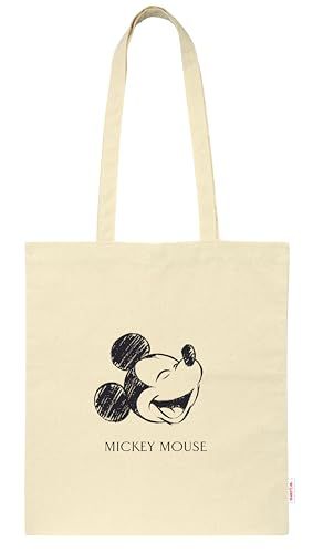 Safta Mickey Mouse Tote Bag damestas, comfortabel en veelzijdig, kwaliteit en duurzaamheid, 38 x 42 cm, natuurlijk beige