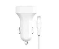 Watio Wave Autolader, sigarettenaansteker-oplader met 2 USB-poorten, inclusief kabel voor iPhone, 5 V, 2,4 A, wit, ideaal voor op reis