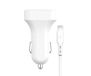 Watio Wave Autolader, sigarettenaansteker-oplader met 2 USB-poorten, inclusief kabel voor iPhone, 5 V, 2,4 A, wit, ideaal voor op reis