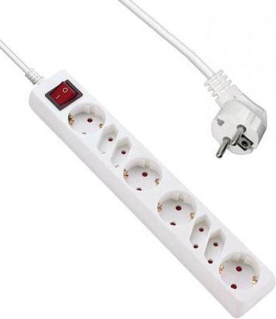 Allteq Stekkerdoos met schakelaar - 8-voudig - 10 meter - Wit
