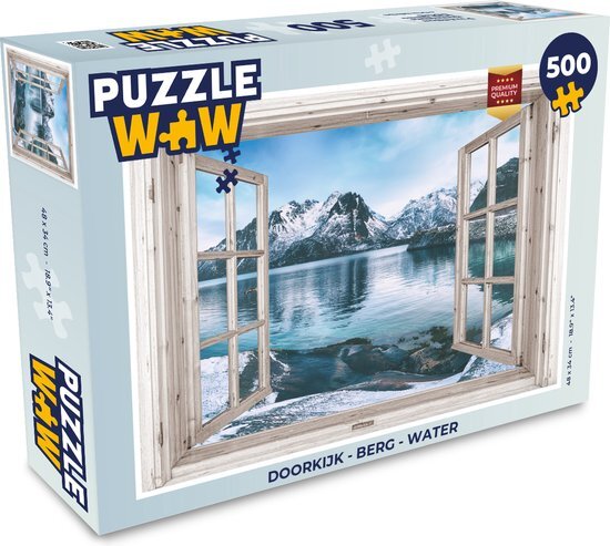 MuchoWow Puzzel Doorkijk - Berg - Water - Legpuzzel - Puzzel 500 stukjes