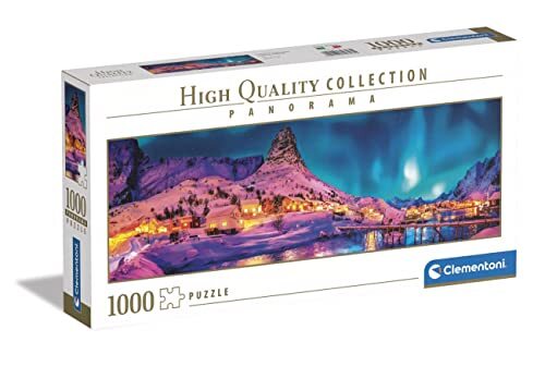 Clementoni Collection Panorama Kleurrijke Night Over Lofotten Islands-1000 stukjes volwassenen, panorama-puzzel, Made in Italy, meerkleurig, 39747