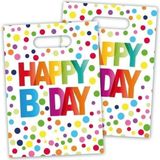 Merkloos / Sans marque Happy B-day feestzakjes - 32x - stippen - 22 cm - uitdeelzakjes - traktatiezakjes - verjaardag - Traktaties snoepzakjes