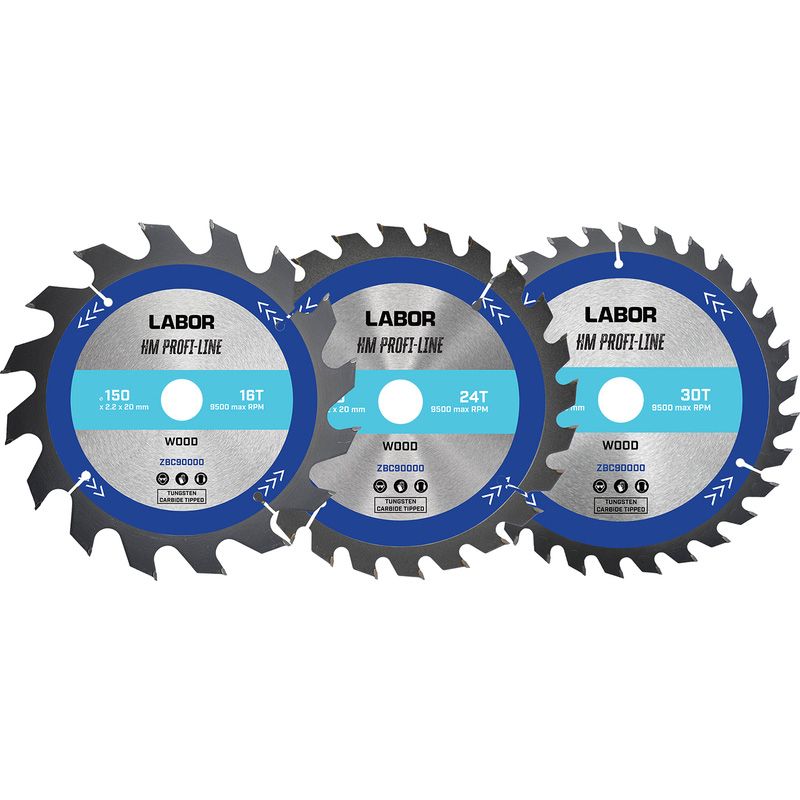 Labor HM cirkelzaagblad hout 150x20x2,2mm - 16,24,30T (3 Stuks)