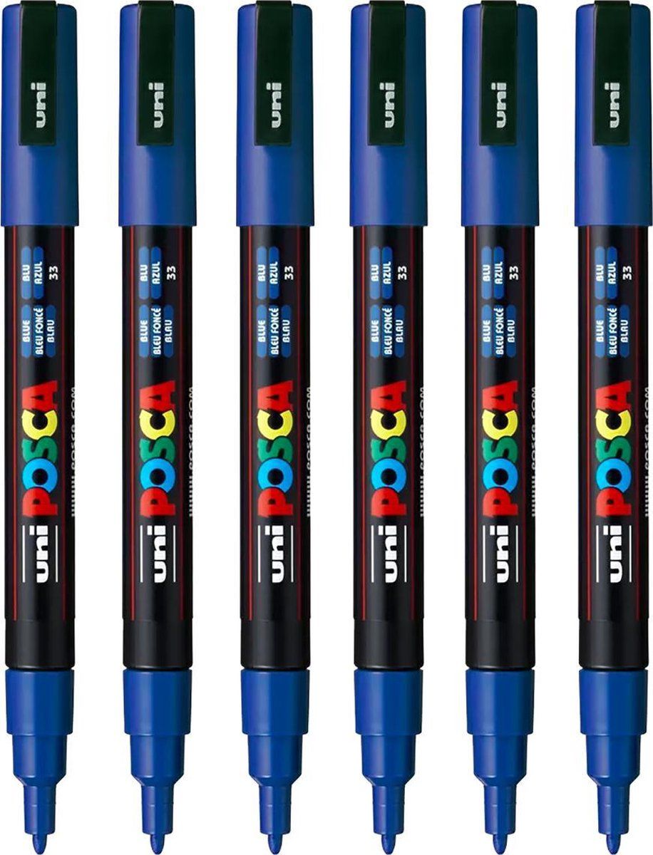 Posca PC-3M Fine Tip Verfstiften - Blauw - 6 stuks