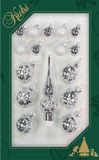Krebs Mini Kerstballen en Piek Set - 16-dlg - Zilver - Glas