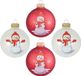 Krebs Gedecoreerde kerstballen - 4x st - rood/wit - D7 cm - glas - sneeuwpop