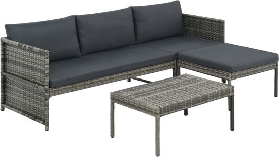 vidaXL Loungeset poly rattan grijs 9-delig