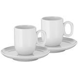WMF Barista Kopjesset, 4-delig, twee koffiekopjes van 60 ml, met schoteltjes voor espresso, porselein, koffieglas, espressokopjes, koffiekopjes, vaatwasmachinebestendig, wit