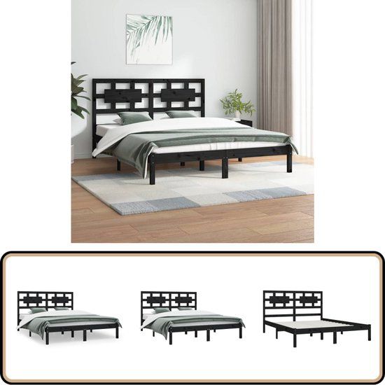vidaXL Bedframe massief grenenhout zwart 200x200 cm