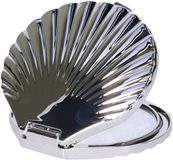 Schelp Miroir de maquillage - miroir à main - miroir de poche - argent - 7 x 6,5 cm - double face
