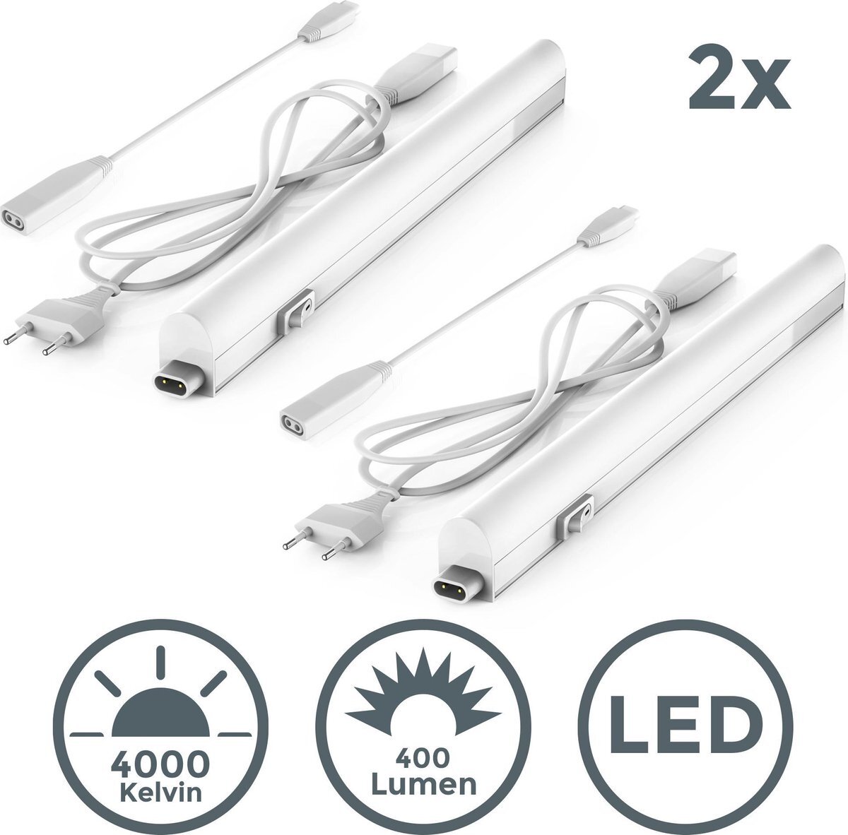 B.K.Licht - Set van 2 LED Keukenverlichting - kastverlichting - onderbouwverlichting - l: 31cm (uitbreidbaar met plug-in systeem) - 4W - 400lm - 4.000K