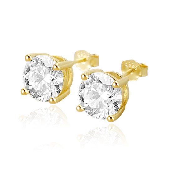 Elenza AMS Elenza .925 Zilveren Studs met Gouden Plating en Zirconia – 8mm
