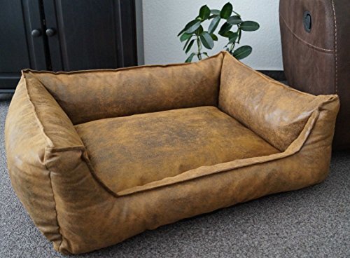 Hundebettenmanufaktur Hondenbed Suede Look Hondenbank Slaapplaats Velluto wasbaar Kleur en grootte naar keuze (105 cm x 80 cm, Amber)