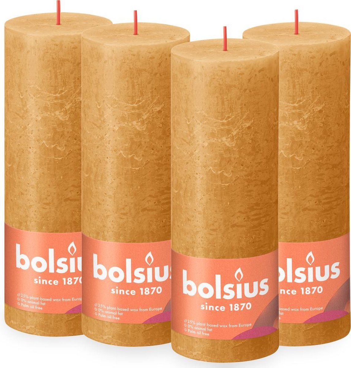 Bolsius Rustieke Kaars - Geel - 19cm - 4 stuks