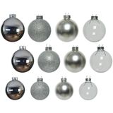 Decoris Kerstballen - 42x - zilver - 5-6-7 cm - glas - mat/glans/glitter - kerstversiering - Kerstboomversiering