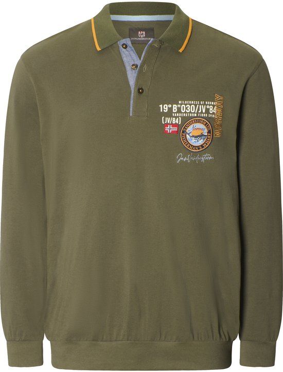 Jan Vanderstorm Heren Poloshirt Lange Mouwen Olijfgroen Plus Size