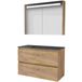Basic-Line Premium 46 Ensemble de meubles de salle de bain - 100 x 46 cm - Sans poignée - 2 tiroirs - Lavabo en pierre naturelle - 1 trou de robinet - Armoire à miroir avec éclairage LED