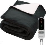 Auronic Elektrische Deken - 200 x 180 cm - 2 Persoons Warmtedeken - 9 Warmte en Timerstanden - Verwarmingsdeken - Sherpa Fleece - Antraciet