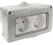 Waterdicht dubbel stopcontact Schuko IP55, 10A 250V