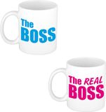 Bellatio Decorations The boss en the real boss cadeau koffiemokken - theebekers - wit - 300 ml - keramiek