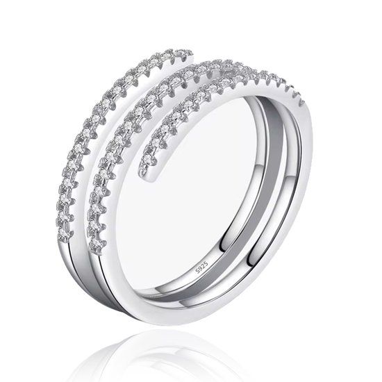 Elenza AMS Elenza Sterling .925 Zilveren Dubbele Band Ring met Zirkonia