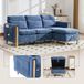 Banquette trois places style scandinave, pouf de rangement, poches latérales, pieds en bois, forme L (gris)