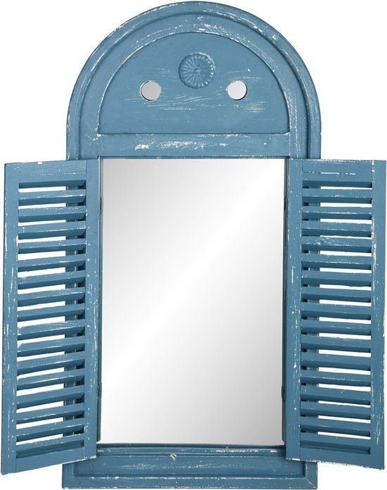 Esschert Design Tuinspiegel luiken verouderd - Blauw 40 x 75 cm