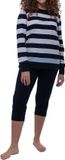 Ammann Dames pyjama Night & Home blauw gestreept lange mouw 100% katoen XXL