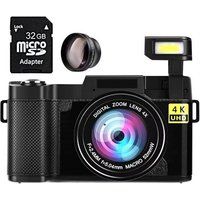 Digitale camera compact SZSMART R2S 48MP 4K hd 3 inch schokbestendige zoom + 32GB + lens - zwart