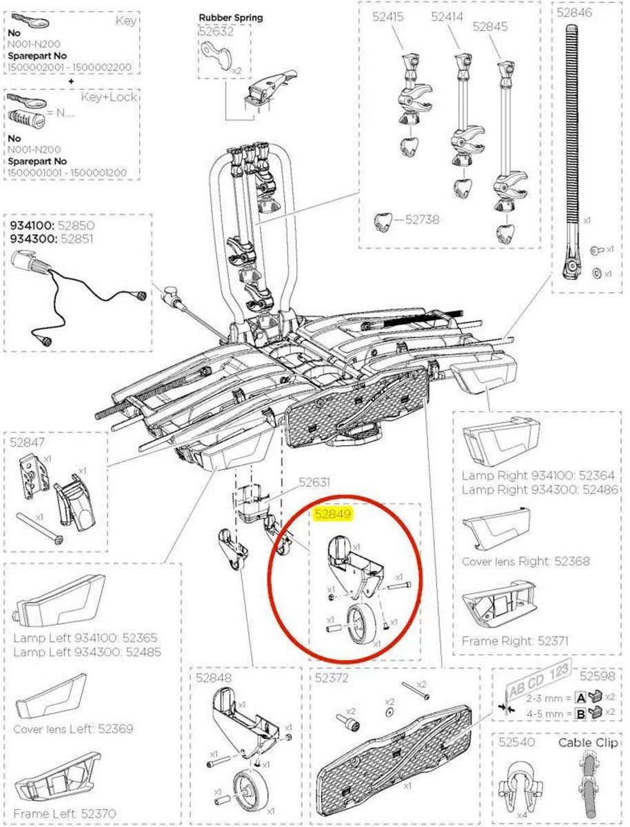 Thule Right Wheel Holder 52849 Easyfold Xt 933/939 Reserveonderdeel Zwart