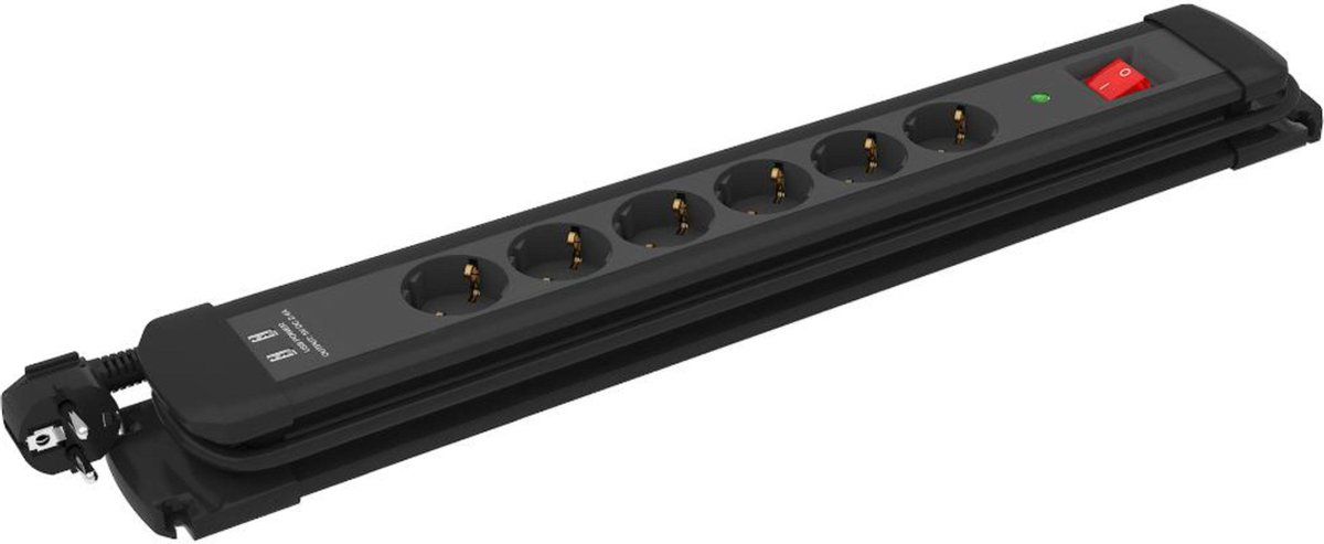 Allteq Stekkerdoos | 6 voudig | 2x USB | Overspanningsbeveiliging | Zwart