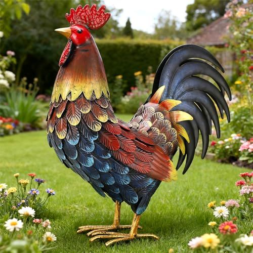 Chisheen Haan Decor Tuin Standbeeld Metalen Kippentuin Art Sculptuur Outdoor Beeldjes