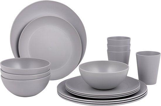 Bo-Camp Servies Renew RPET Grijs 16 Stuks