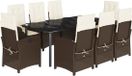vidaXL Ensemble de jardin 9 pièces avec coussins, marron, polyrotin