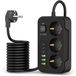 Tech-Protect - Stekkerdoos met 3 USB C en 3 USB A - Aan/Uit Schakelaar - 3 Stopcontacten - Zwart