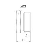 Riegler Lange wisselreductie, zachte dichting, G 3/8 A, G 1/4 i, PN max. 630 bar, SW1 22, verzinkt staal.