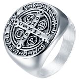 Mendes Jewelry Zegelring Heren Edelstaal Zilverkleurig Holy Medal Cross-21.5mm