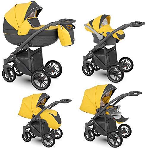 Lux4Kids Kinderwagen kinderwagen 2in1 3in1 Isofix Accessoires Log door ChillyKids 3in1 with baby seat Yellow LO-05