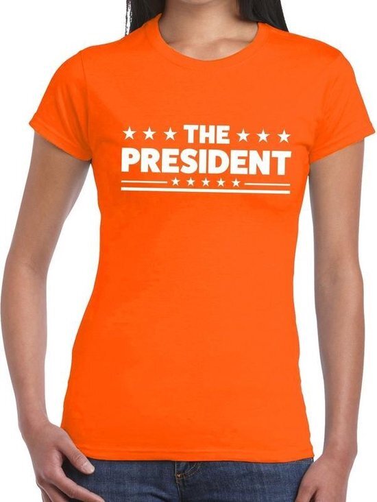 Bellatio Decorations The President tekst t-shirt oranje dames - dames shirt The President - oranje kleding XL