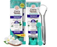GuruNanda Whitening Tandpasta 119g, met Tongschraper en Tube Squeezer – Natuurlijke Whitening Tandpasta Zonder Fluoride – Tegen Tandplak & Voor Frisse Adem- CocoMint Jasmine Neem
