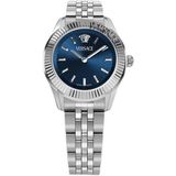 Versace VE9CA0124 Greca Time Petite Montre Femme - Acier Argenté - Cadran Bleu - Verre Saphir